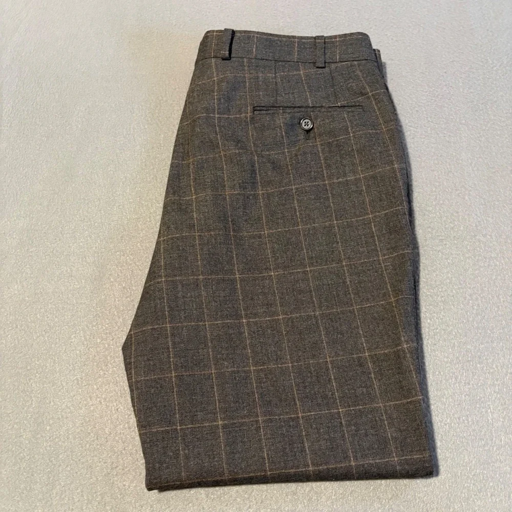 Ralph‎ Lauren Dress Pants Mens 36Wx30L Gray Windowpane Wool Trousers Canada Made